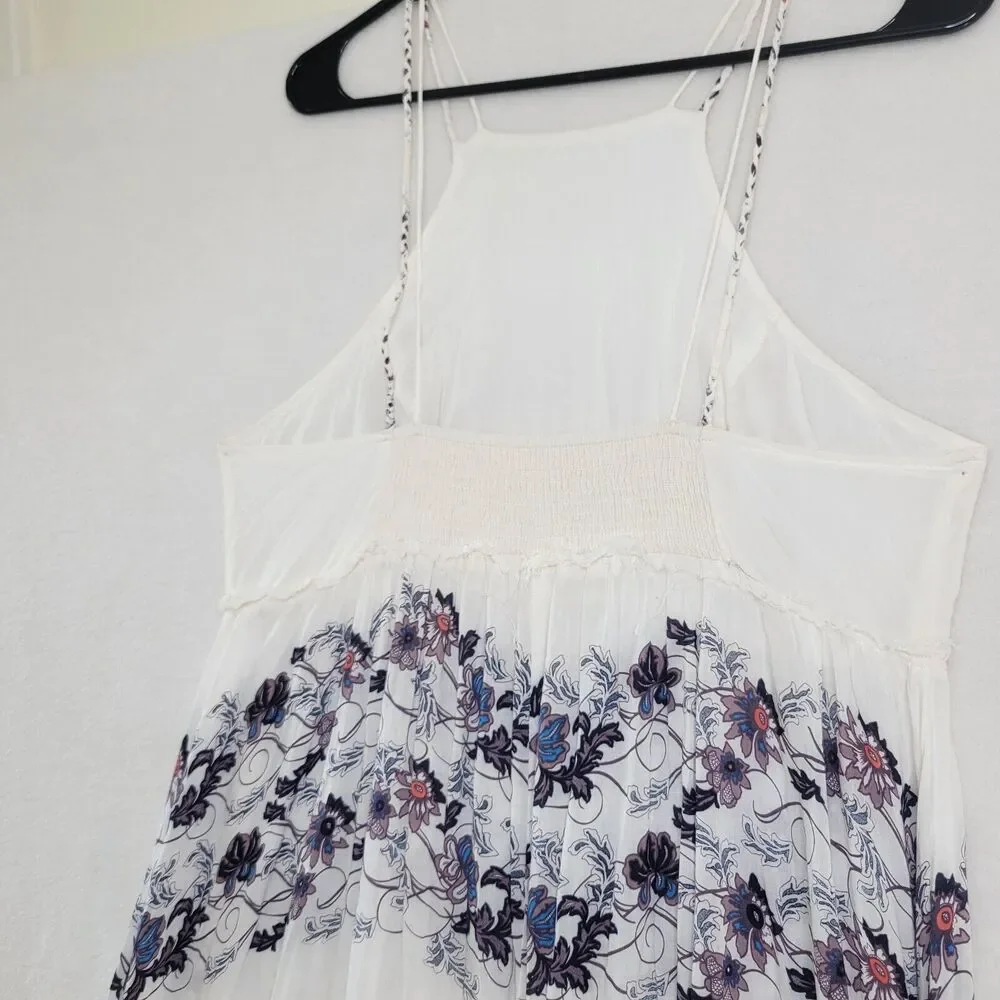 Free People Babydoll Maxi Dress SIZE S Cream Combo Floral Slip Maxi Dress Sheer - Picture 14 of 16